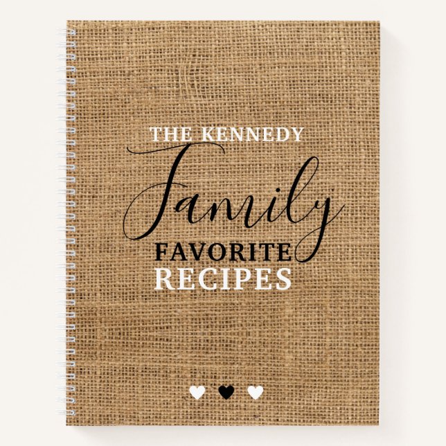 Cuaderno Crea tu propia familia de recetas favoritas Burlap (Anverso)