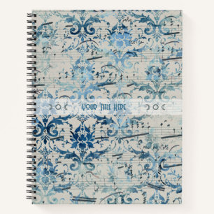 Cuaderno Crea Tu Propia Música de Hoja de Damasco Azul Vint