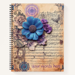 Cuaderno Crea tu propia música de hoja de flores azules púr