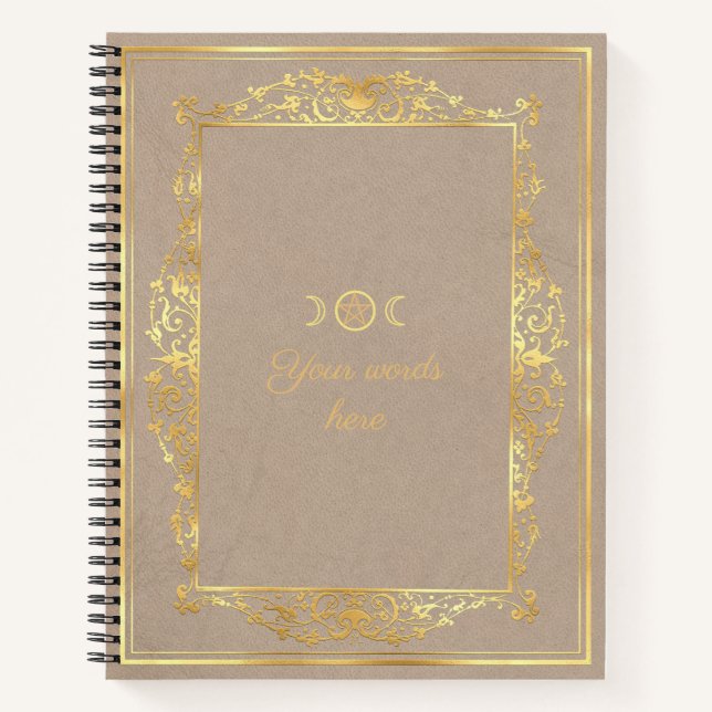 Cuaderno Crea tu propio beige marrón enmarcado en oro (Anverso)