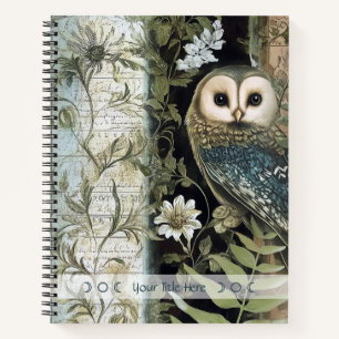 Cuaderno Crea tu propio búho azul floral botánico