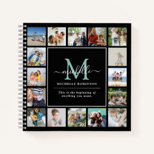 Cuaderno Crea tu propio collage de 17 fotos, monograma y ci