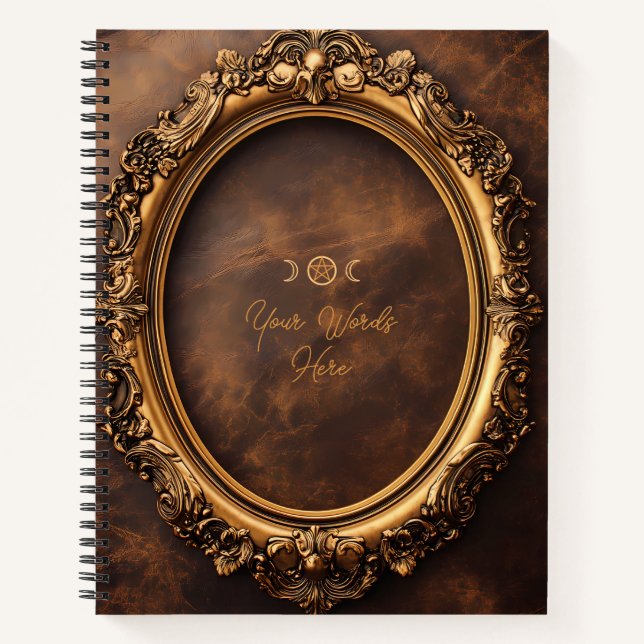 Cuaderno Crea tu propio cuero marrón falso con marco dorado (Anverso)