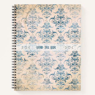 Cuaderno Crea tu propio damasco azul verdoso vintage