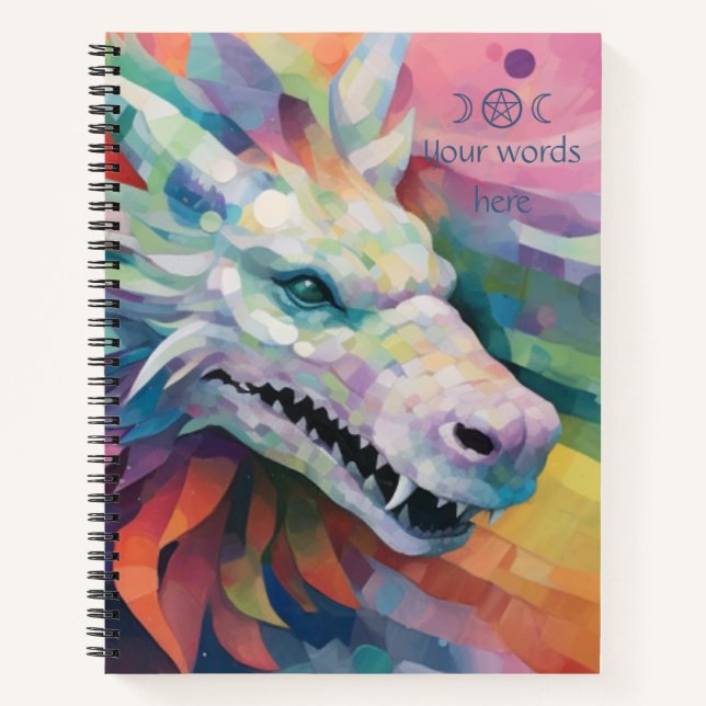 Cuaderno Crea tu propio dragón caleidoscópico colorido (Anverso)