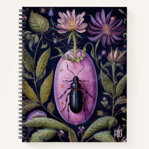 Cuaderno Crea Tu Propio Escarabajo Negro Vintage Floral Púr