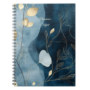 Cuaderno Crea tu propio floral minimalista azul dorado