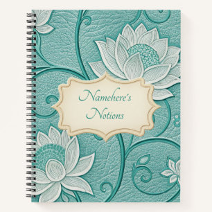 Cuaderno Crea tu propio floral vintage de loto blanco teal