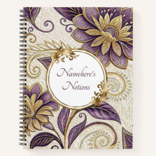 Cuaderno Crea tu propio loto de ciruela dorada floral vinta
