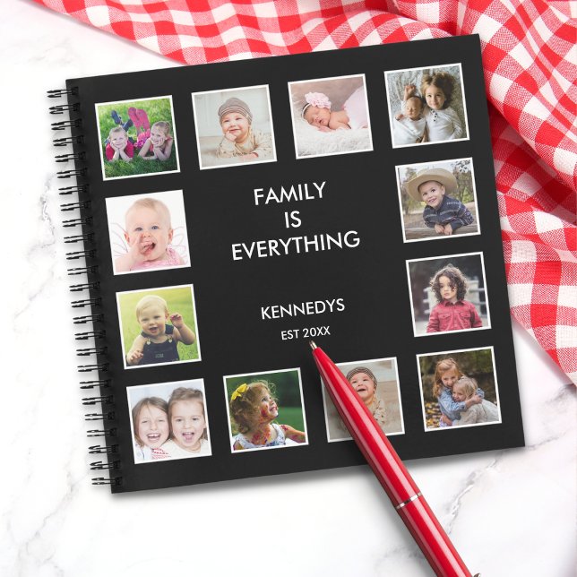 Cuaderno Crea tu propio marco de 12 Collages de fotos negro (Create Your Own 12 Photo Collage Frame Black Notebook)
