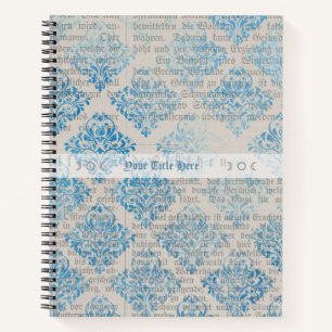 Cuaderno Crea tu propio papel de periódico con damasco azul