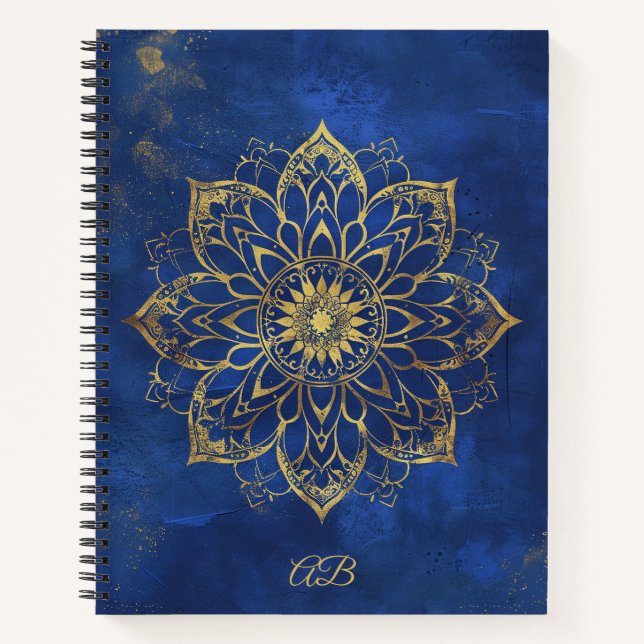 Cuaderno Crea tu propio portátil Mandala azul y dorado (Anverso)