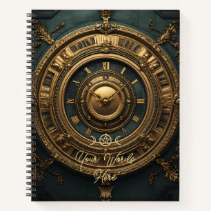 Cuaderno Crea tu propio reloj de oro verde azulado steampun