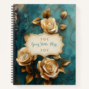 Cuaderno Crea tu propio spray floral de rosas teal y dorada