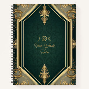Cuaderno Crea tu propio verde dorado ornamentado elegante