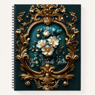 Cuaderno Crea tus Propias Flores Doradas Teal Ornamentales
