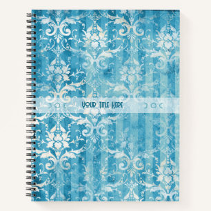 Cuaderno Crea tus propias rayas de damasco azul teal
