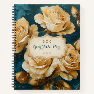 Cuaderno Crea tus propias rosas amarillas doradas turquesa