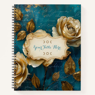 Cuaderno Crea tus propias rosas florales de oro azul turque