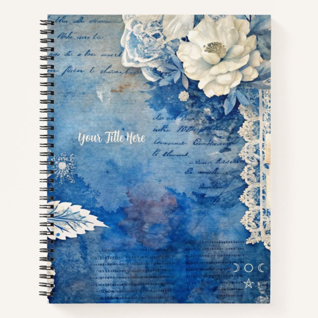 Cuaderno Crea tus rosas blancas shabby chic flores azules (Anverso)