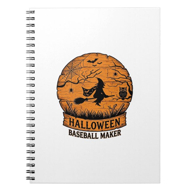 Cuaderno Creador de béisbol de Halloween Bruja voladora Lun (Frente)