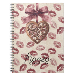 Cuaderno Cream Burgundy Red Lips Kisses Heart