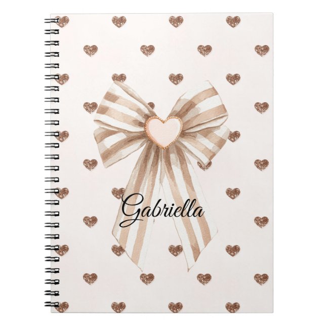 Cuaderno Cream Cocoa Bow Blush Pink Glitter Hearts (Frente)