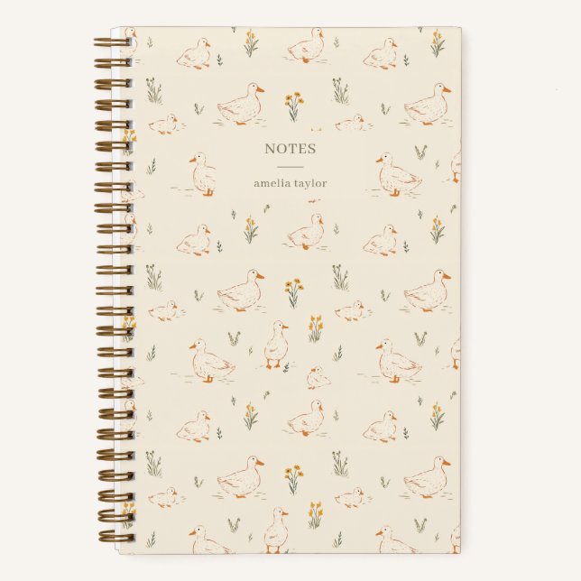Cuaderno Cream Duck Wildflower Pattern Personalized Name (Anverso)