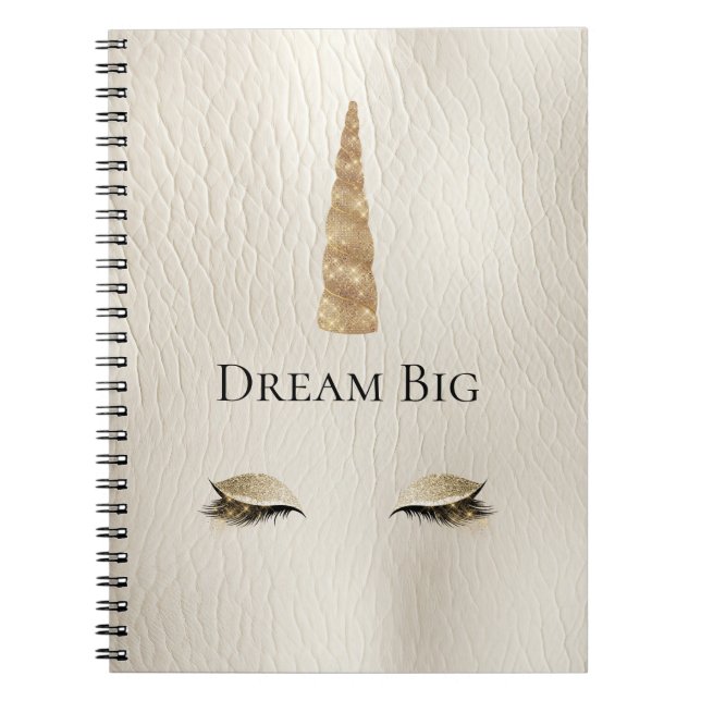 Cuaderno Cream Faux Leather Gold Sparkle Glam Unicorn (Frente)
