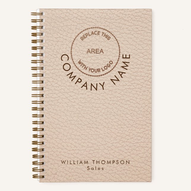 Cuaderno Cream Faux Leather Nombre del personal de la empre (Anverso)
