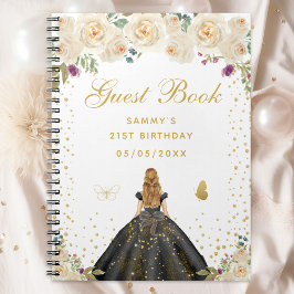 Cuaderno Cream Floral Blonde Hair Princess Guest Book