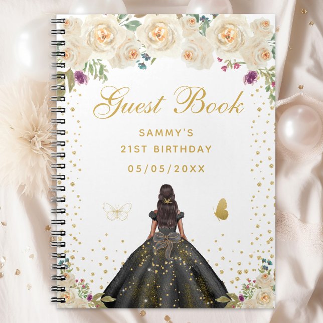 Cuaderno Cream Floral Dark Skine Princess Guest Book (Subido por el creador)