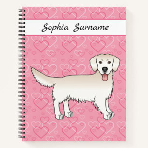 Cuaderno Cream Golden Retriever on Pink Hearts & Text