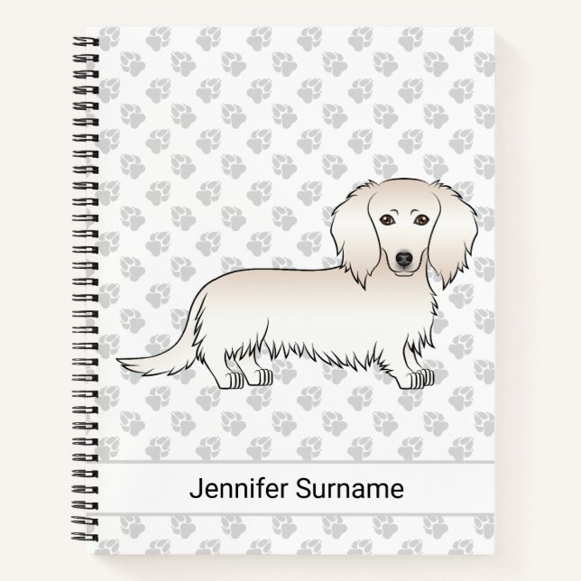 Cuaderno Cream Long Hair Dachshund Cartog Dog & Text (Anverso)
