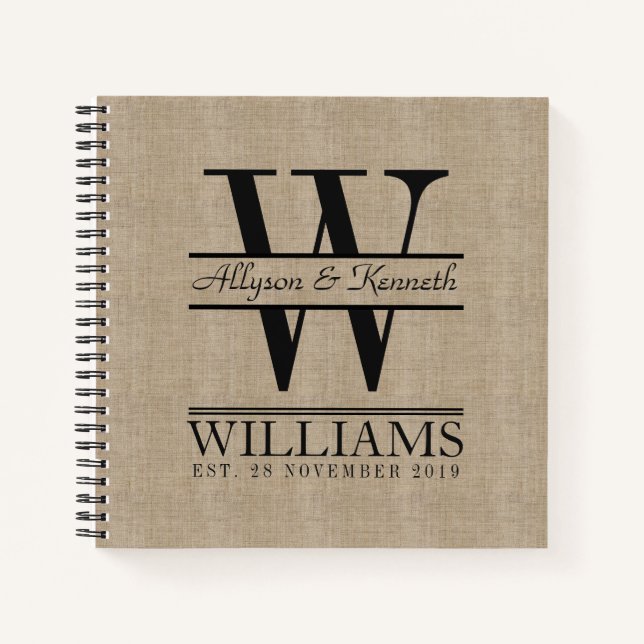 Cuaderno Crear su propio monograma de retro Burlap (Anverso)