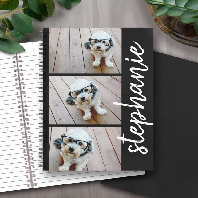 Cuaderno Crear un Collage de fotos Personalizado con 3 foto (Personalized notebook with an area for photos and text - option for different inside pages and coils)