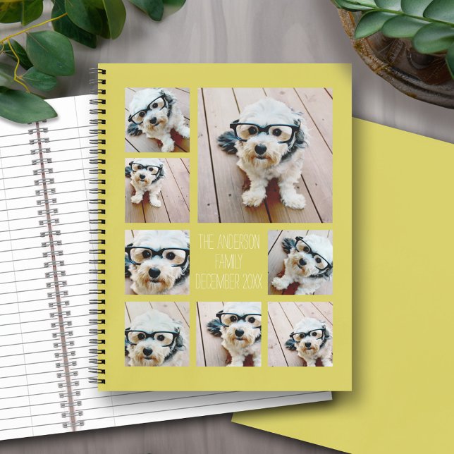 Cuaderno Crear una imagen de Collage de fotos Personalizado (Personalized notebook with an area for photos and text - option for different inside pages and coils)