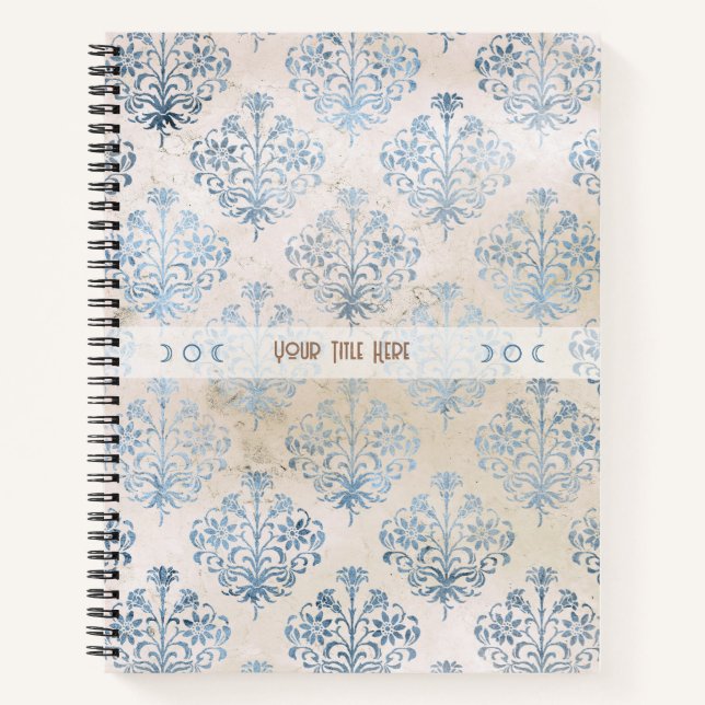 Cuaderno Create Your Own Blue Tea Stained Damask (Anverso)