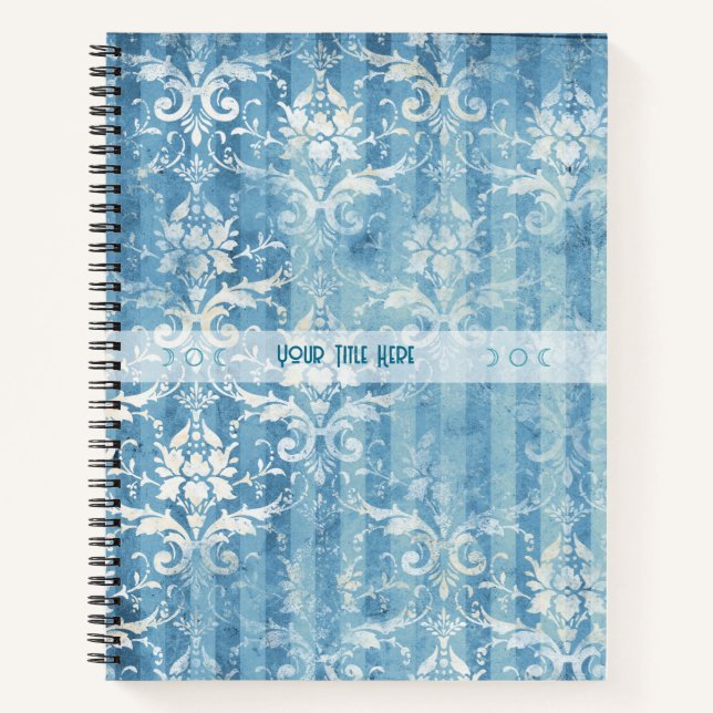 Cuaderno Create Your Own Blue Teal Damask Stripes (Anverso)