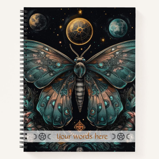 Cuaderno Create Your Own Celestial Blue Orange Fantasy Moth (Anverso)
