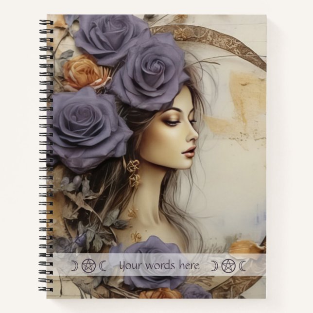 Cuaderno Create Your Own Crescent Moon Maiden Floral Roses (Anverso)