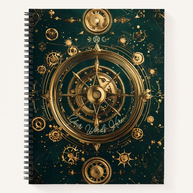Cuaderno Create Your Own Gilded Teal Steampunk Compass Rose (Anverso)
