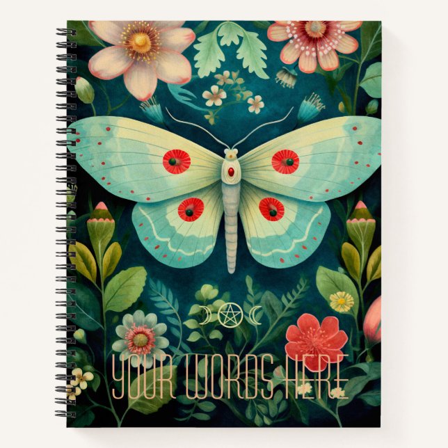 Cuaderno Create Your Own Red Green Floral Garden Moth (Anverso)