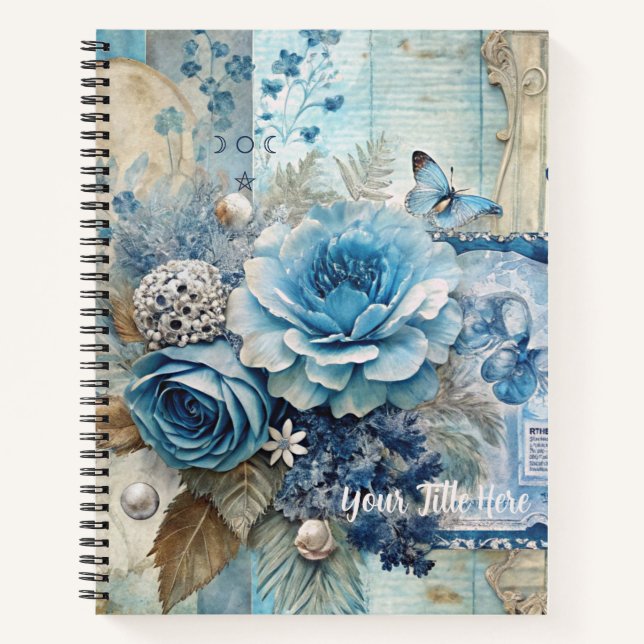 Cuaderno Create Your Own Shabby Chic Blue Roses Floral (Anverso)