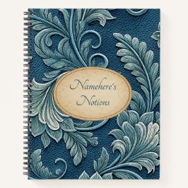 Cuaderno Create Your Own Teal Blue  Embossed Vintage Leaves