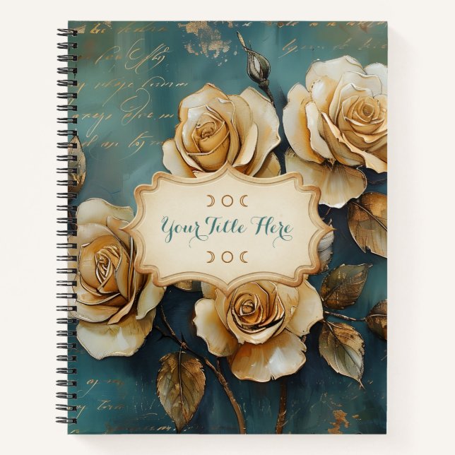 Cuaderno Create Your Own Teal & Gold Rose Bouquet Floral (Anverso)