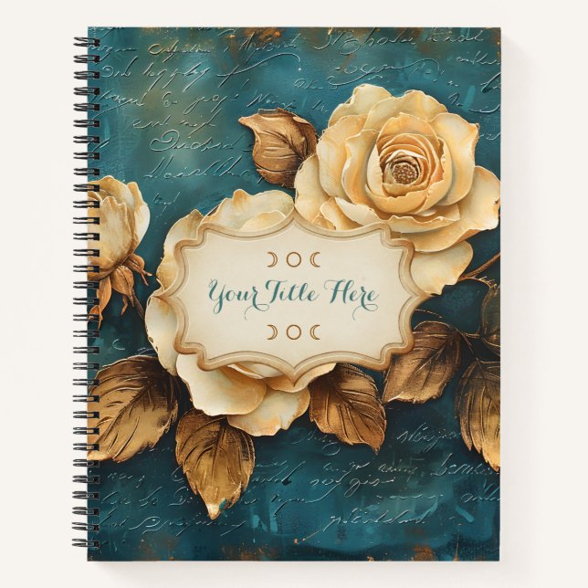 Cuaderno Create Your Own Teal & Gold Roses Love Letter (Anverso)
