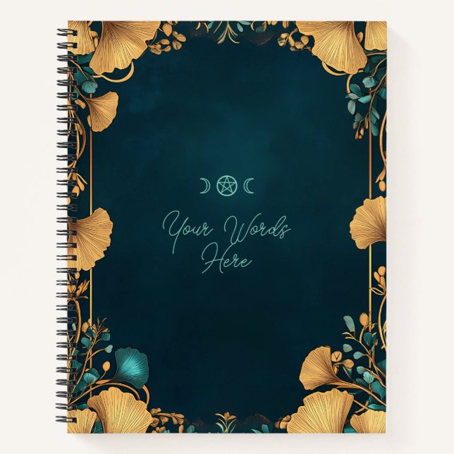 Cuaderno Create Your Own Teal Golden Gingko Leaves (Anverso)