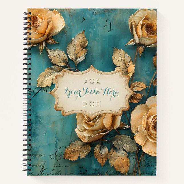 Cuaderno Create Your Own Teal & Golden Peach Rose Spray (Anverso)