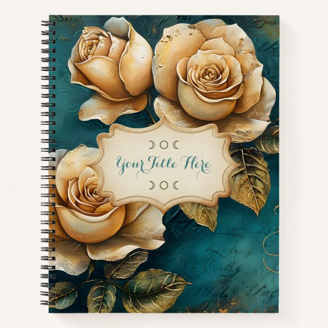 Cuaderno Create Your Own Teal & Golden Yellow Roses Floral (Anverso)